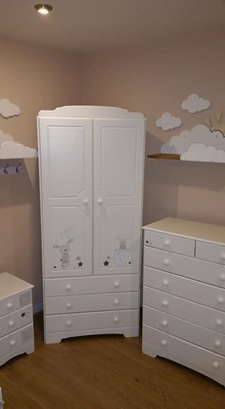 childrens white wardrobe and chest of drawers